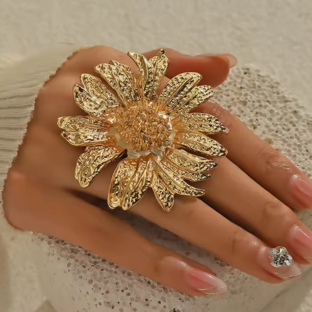 Gold Flower Statement Ring - image 4